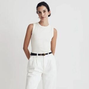 Madewell Small Crewneck Thong Bodysuit in Sleekhold Cream Cutout Ribbed NWT